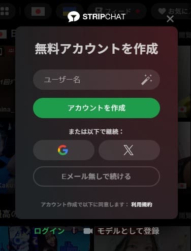 登録フォームが開いた直後の状態。E-mailの入力欄が存在しない。